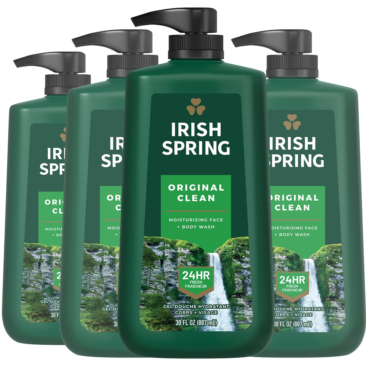 Irish Spring Original Clean Body & Face Wash 30 Oz Pump (Pack Of 4) - Moisturizing Formula