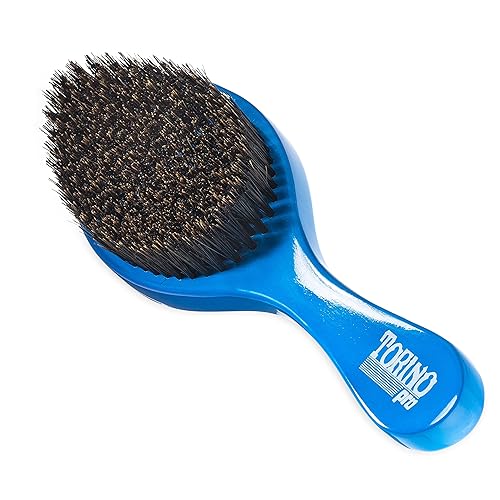 Torino Pro Wave Brush #350 - Medium Curve, Blue Boar Bristles For 360 Waves Hair Care