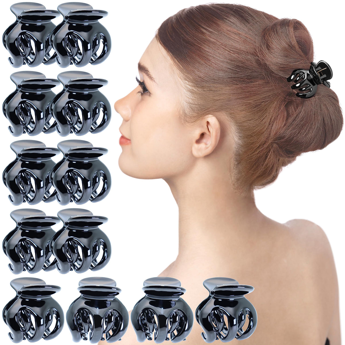 Rc Roche Ornament 12 Pcs Black Octopus Claws Hair Clips - Strong Hold No Slip Grip Quality Accessory