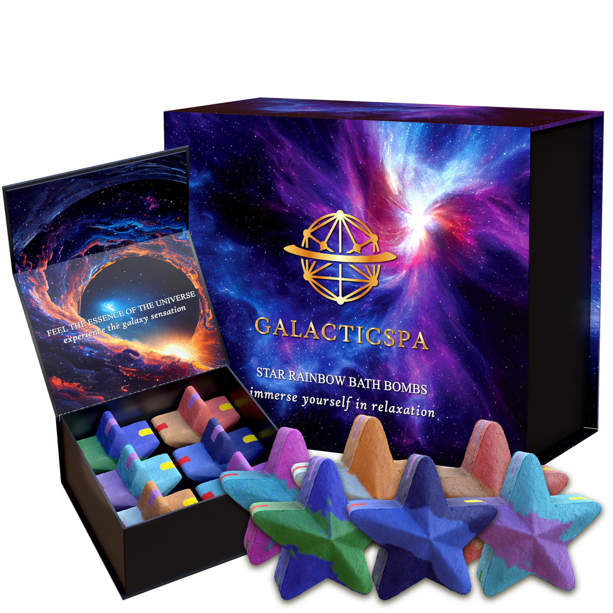 Galacticspa Rainbow Star Bath Bombs Set - 6 Luxury Vegan Bath Bombs With Essential Oils