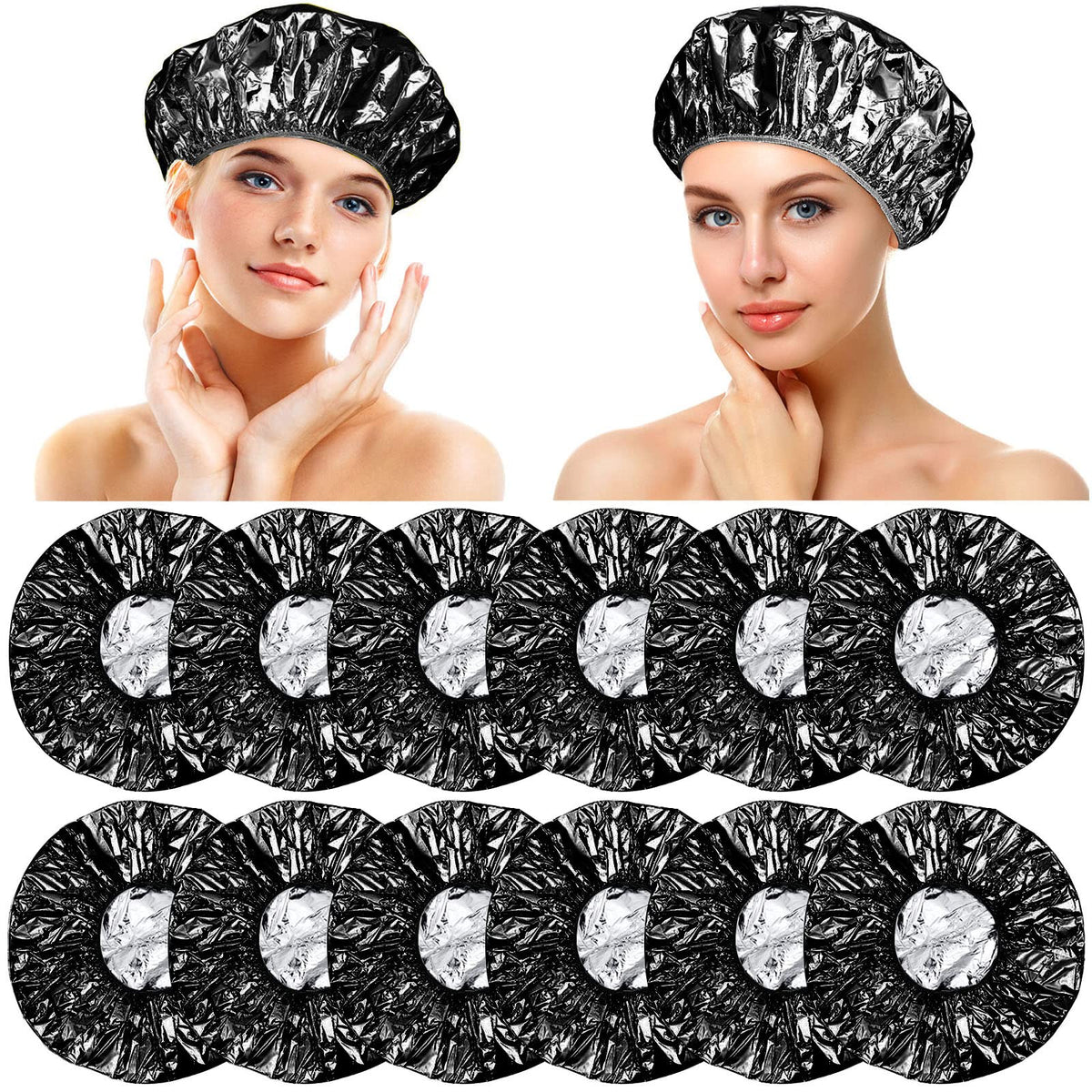 Willbond 12 Pack Aluminum Foil Deep Conditioning Hair Caps - Reusable Shower Caps For Salon Use