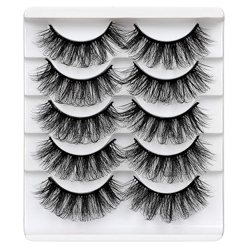 ALICROWN Mink Lashes 5D Fluffy Crossed Natural Volume False Eyelashes - 5 Pairs, Black