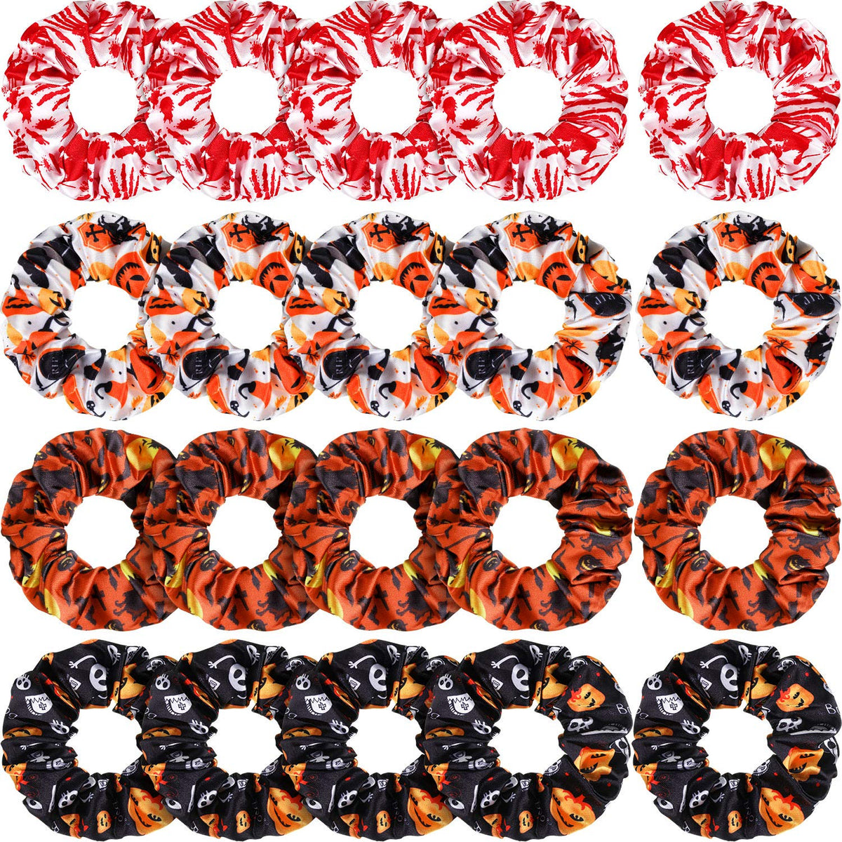 Nuanchu 20 Pieces Halloween Hair Scrunchies - Satin Ponytail Holders With Pumpkin & Ghost Prints