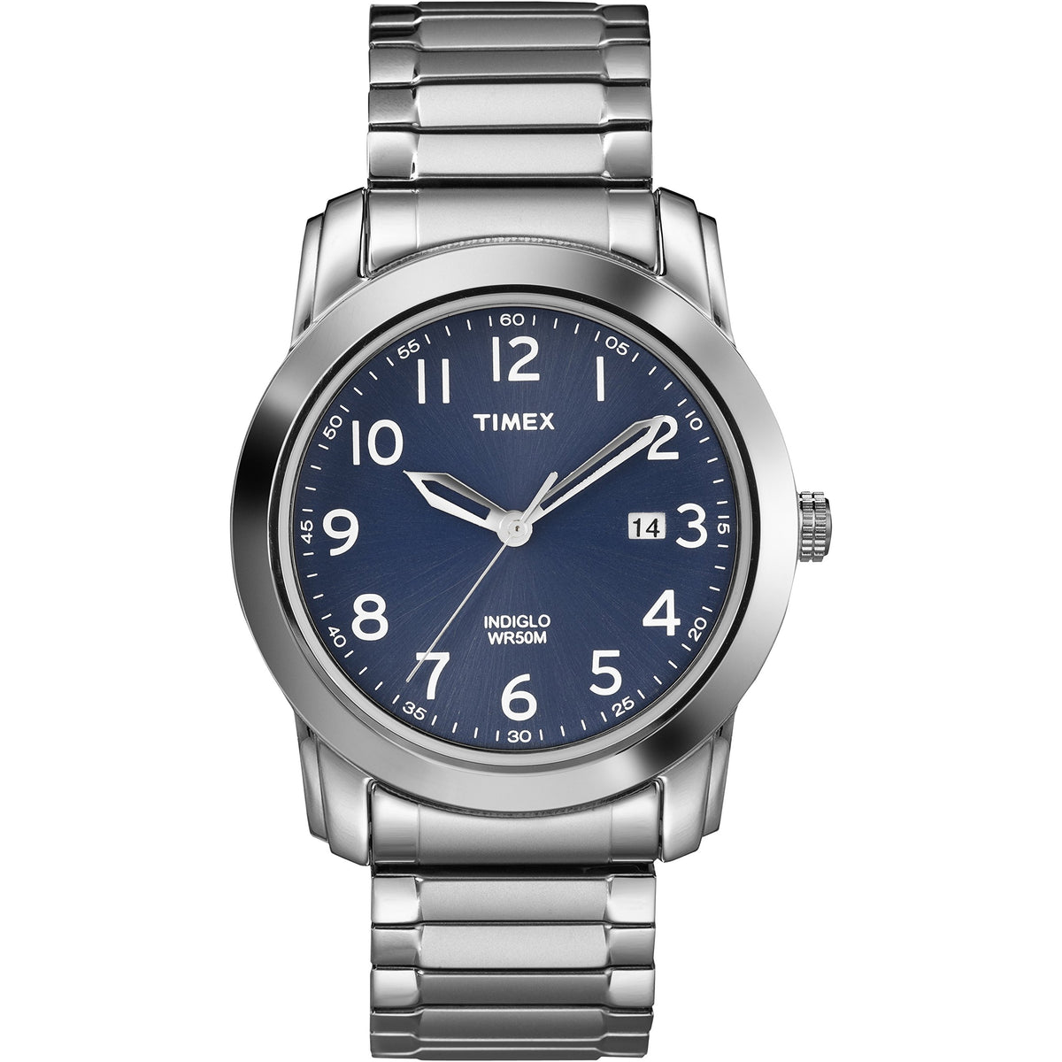 Timex Men'S Silver-Tone Stainless Steel Expansion Band Watch, Blue Dial, T2P132