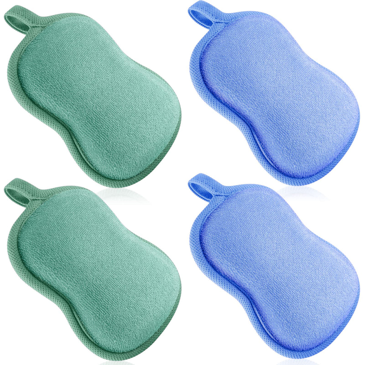 Tatuo Baby Bath Sponge Set - 4 Soft, Absorbent Cotton Loofahs For Kids & Adults (Green, Blue)