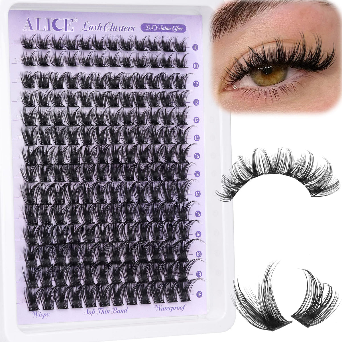 Alice 168Pcs Wispy Cluster Eyelash Extensions 10-18Mm Waterproof Fluffy Lashes