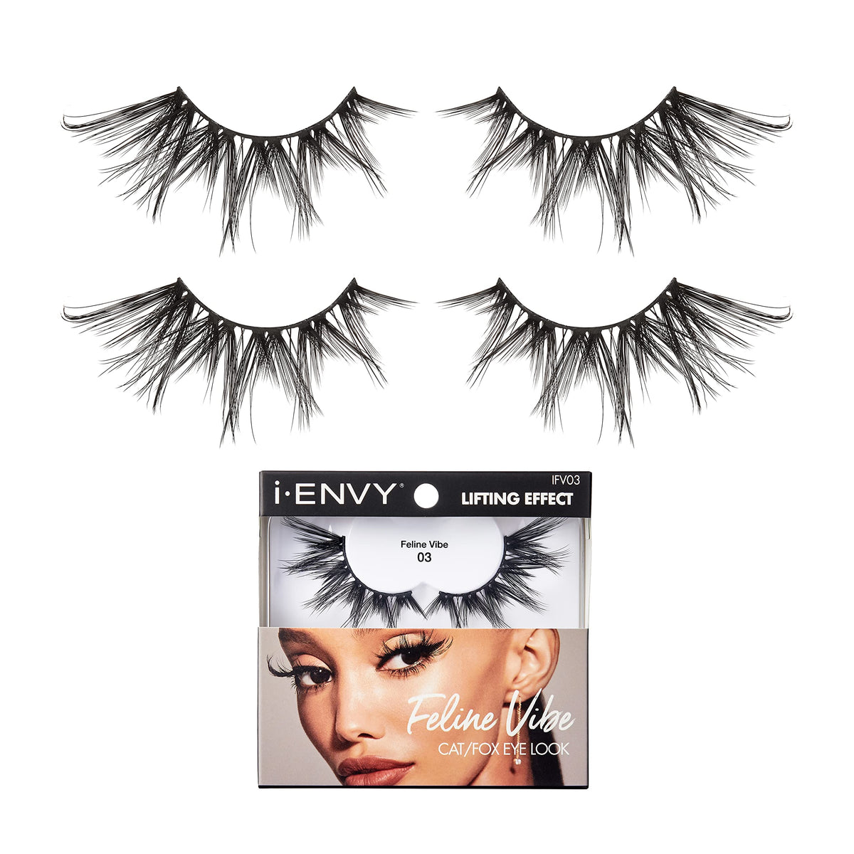 i•ENVY Feline Vibe False Eyelashes - 2 Pairs Dramatic Cat & Fox Eye Lifting Look, Black