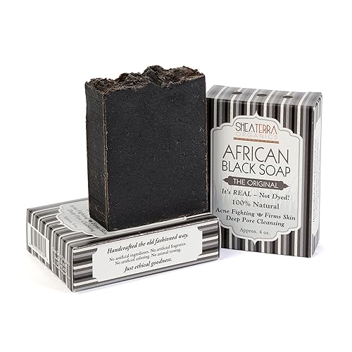 Shea Terra Organics African Black Soap Bar - 4 Oz, All-Natural, Non-Toxic, Acne & Eczema Relief