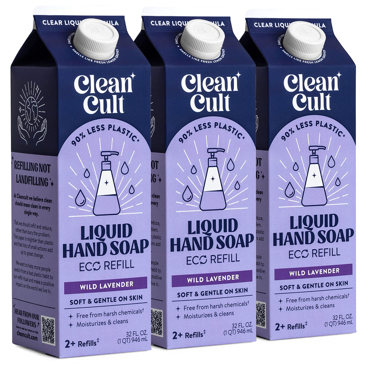 Cleancult Liquid Hand Soap Refills, 32Oz (3 Pack) - Nourishing, Eco-Friendly, Wild Lavender