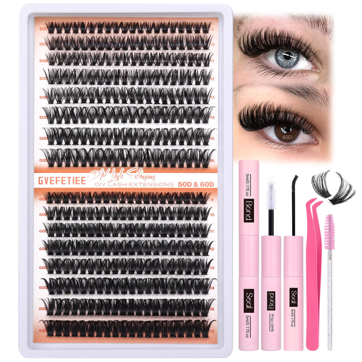 Gvefetiee Eyelash Extensions Kit 320Pcs - 50D+60D D Curl Individual Lashes,