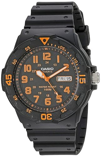 Casio Mrw200H Unisex Analog Watch - Black/Orange, 100M Wr, Stainless Steel, Resin Band