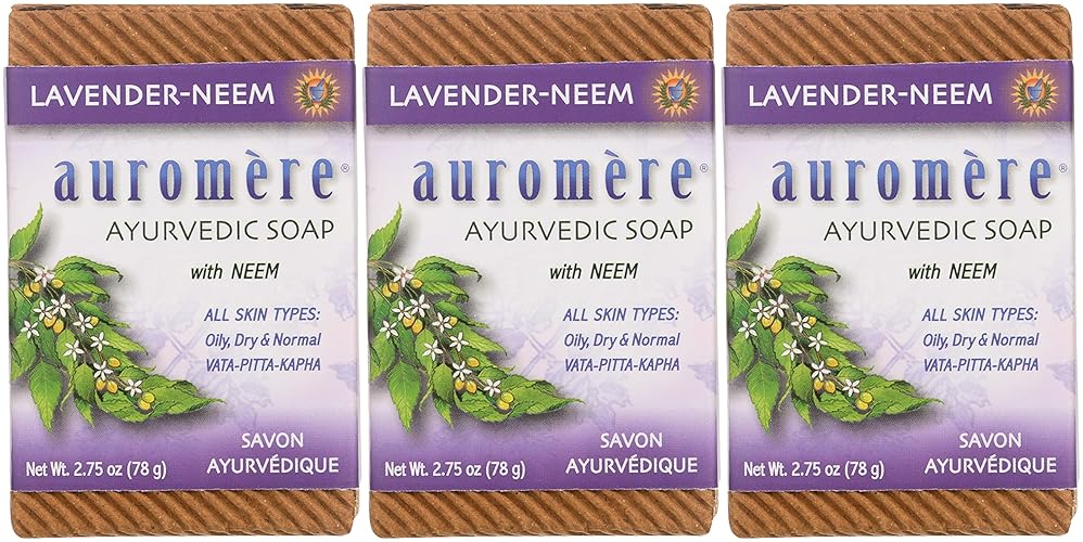 Auromere Lavender Neem Ayurvedic Bar Soap, Eco-Friendly, Vegan, 3 Pack (2.75 Oz)