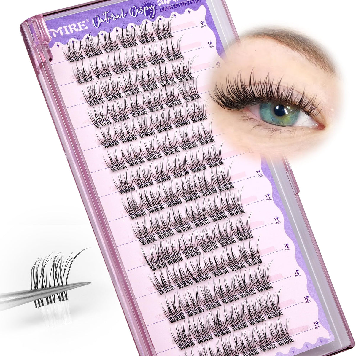 JIMIRE Self Adhesive Eyelashes - 9-12MM Wispy Lash Clusters, No Glue, Reusable, Easy