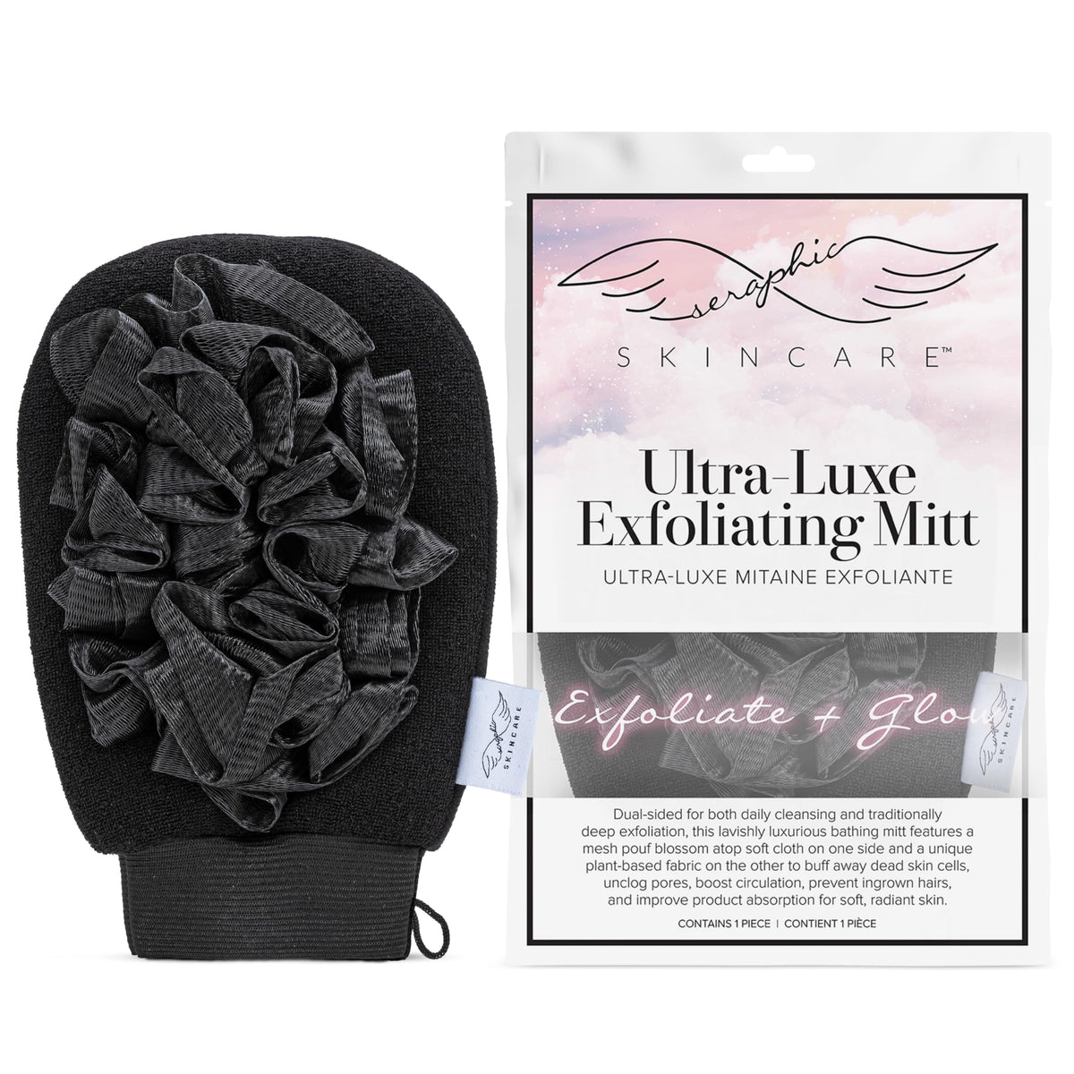 Seraphic Skincare Ultra-Luxe Exfoliating Glove & Loofa – 100% Vegan Korean Body Scrubber