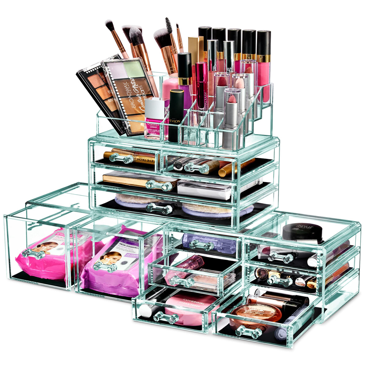 Sorbus Teal Thrill Large Stackable Makeup & Jewelry Organizer - 12 Drawer Storage For Vanity