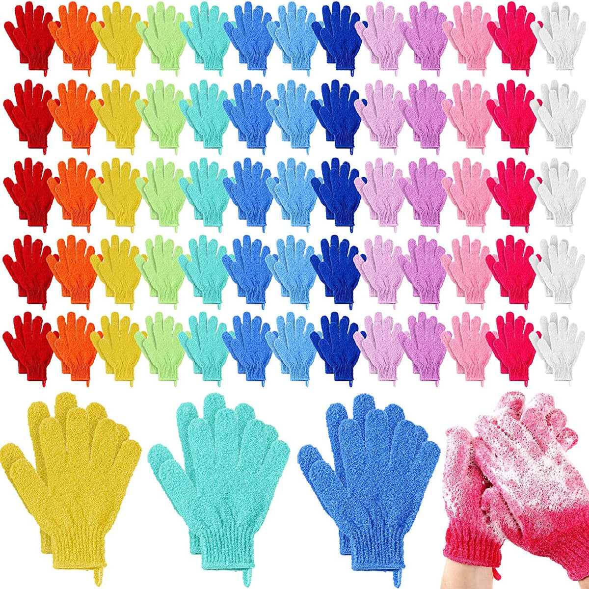 Didaey 104 Pcs Exfoliating Shower Gloves - Multicolor Body Scrubber For Men & Women