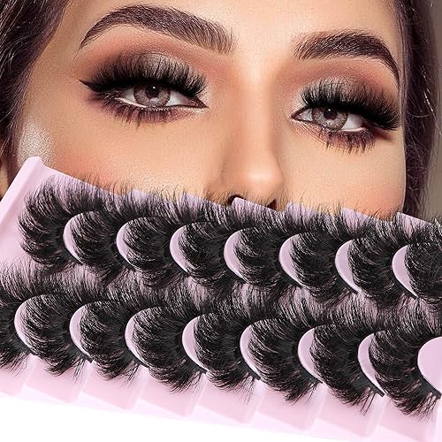 ALICROWN 20MM Fluffy Mink False Eyelashes - 8 Pairs Dramatic Volume 3D Lashes, Black