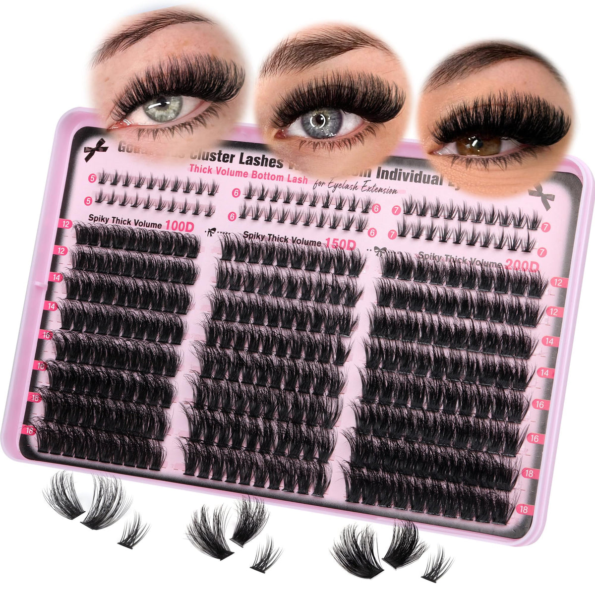 Goddvenus D Curl Lash Clusters - 240Pcs Fluffy Faux Mink Extensions & 60Pcs Bottom Lashes