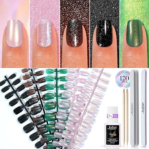 Jofay Fashion Press on Nails - 120Pcs Short Acrylic Cat Eye & Glitter Designs for Women