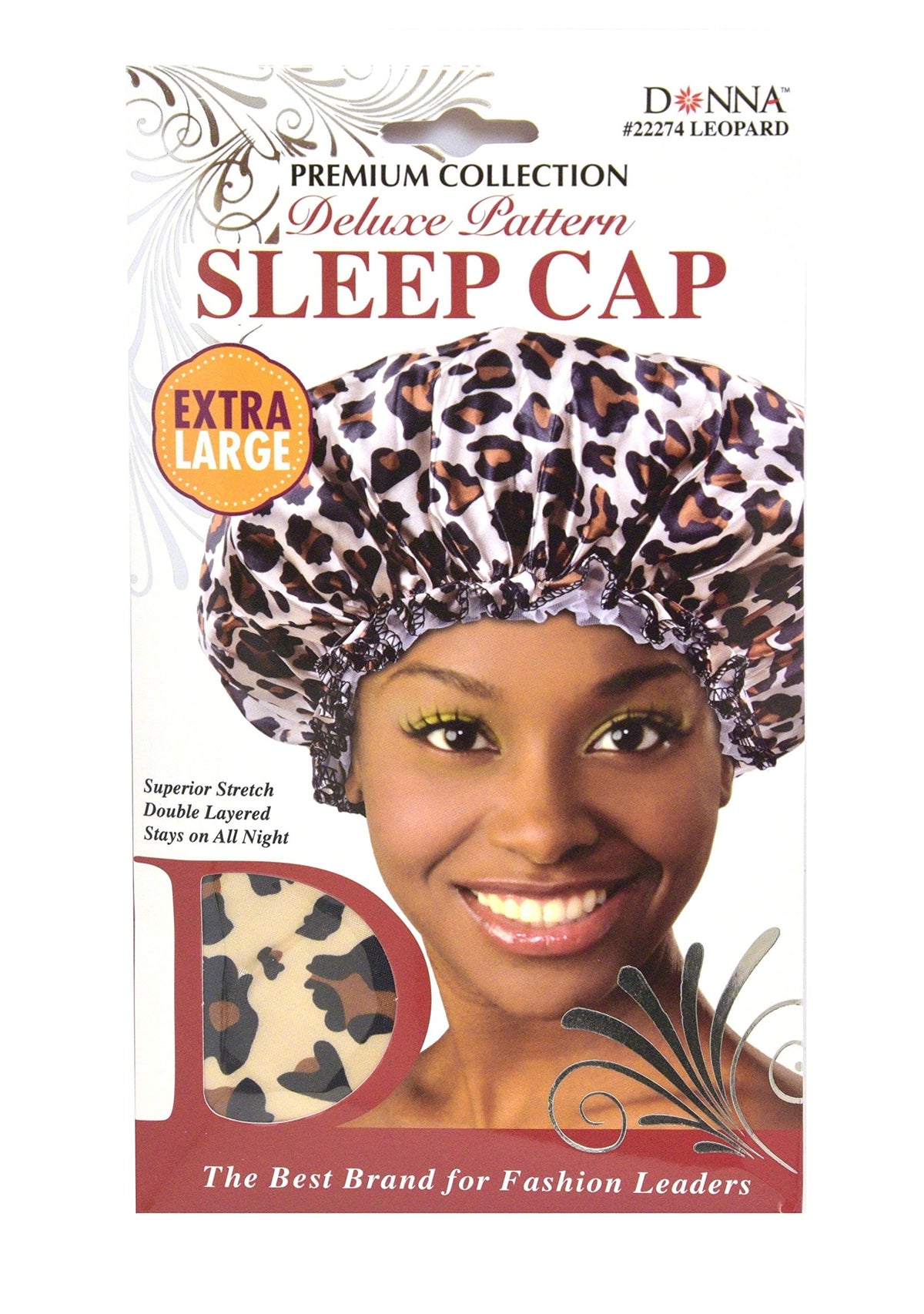 Donna Collection Premium Deluxe Pattern Extra Large Sleep Cap, Leopard Pattern