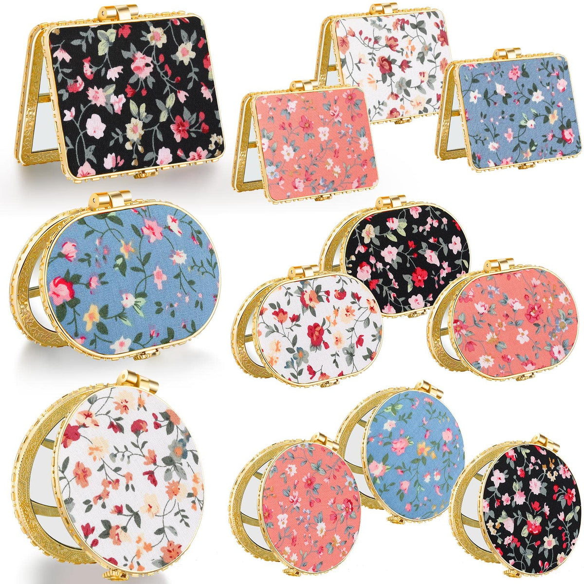 Blulu Floral Compact Mirror Bulk - 24 Cute Travel Mirrors For Purse With Gold Edge