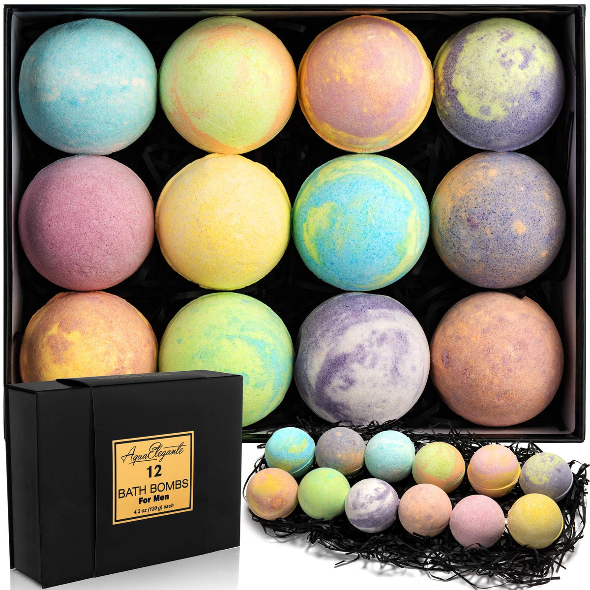 Aqua Elegante Luxury Bath Bombs Gift Set - 12 Large Vegan Fizzy Bubbles With Essential Oils