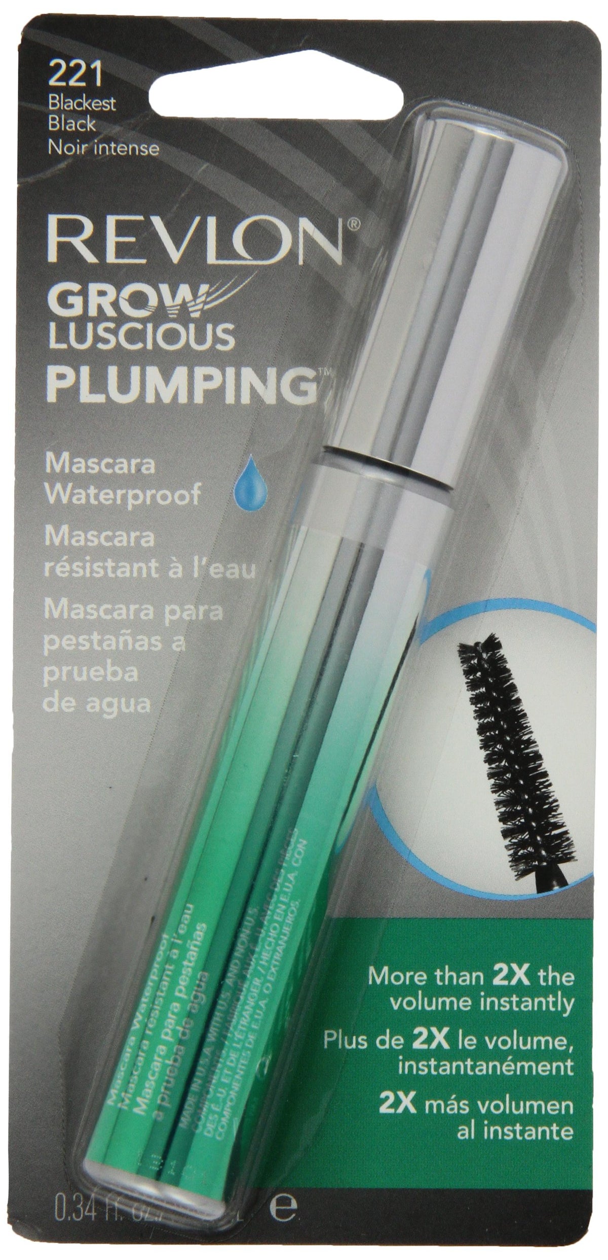 Revlon Grow Luscious Waterproof Mascara, Blackest Black, 0.34 Fl Oz - Plumping Formula