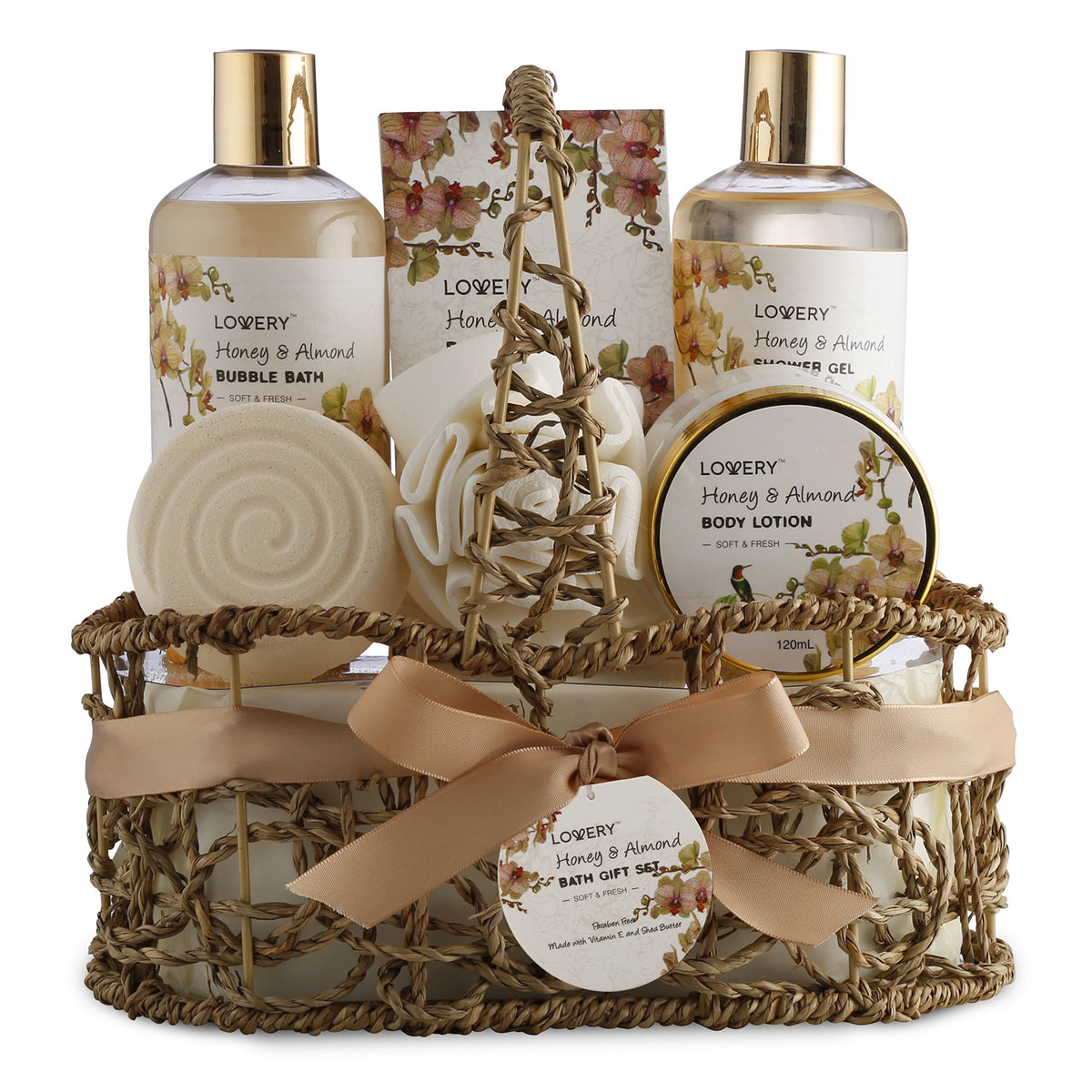 Lovery Luxury Bath & Body Gift Set - Spa Essentials For Women, 6 Piece Honey & Almond Scent