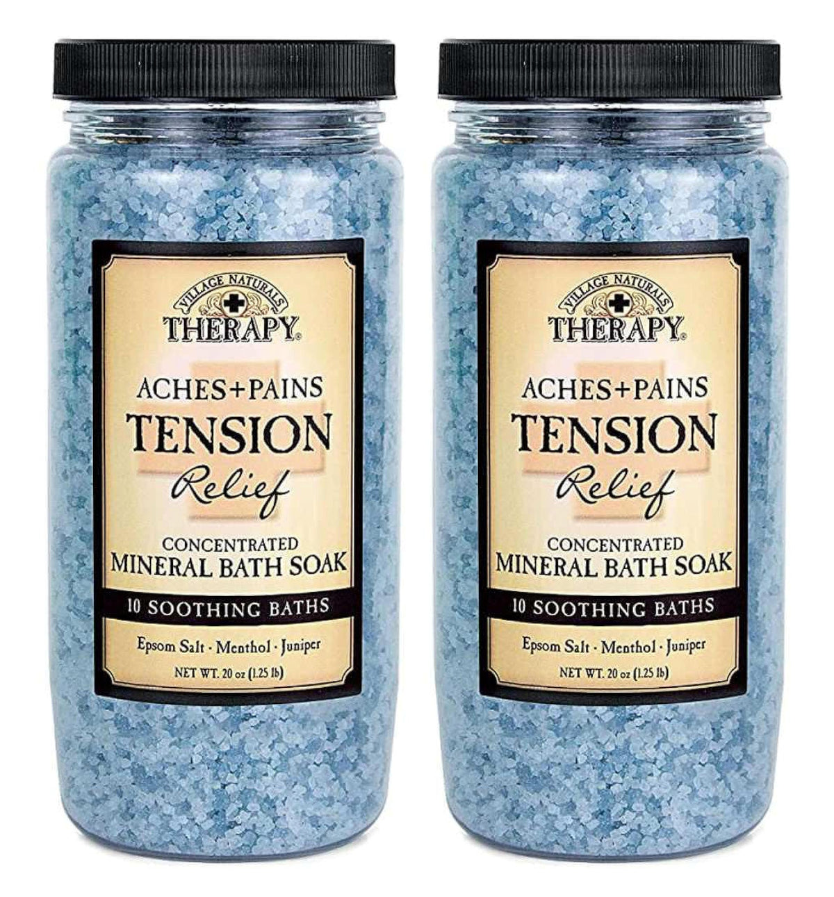 Village Naturals Aches + Pains Bath Soak, 20 Oz, Tension Relief, 2 Pack, Blue