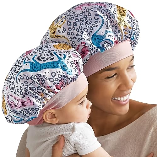 Red By Kiss 2-In-1 Mommy & Me Satin Bonnet Caps - Multi Color Cheetah Hair Wraps