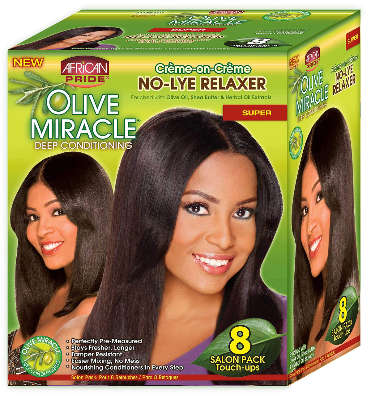 African Pride Olive Miracle Deep Conditioning No-Lye Relaxer Kit - Super, 8-Count