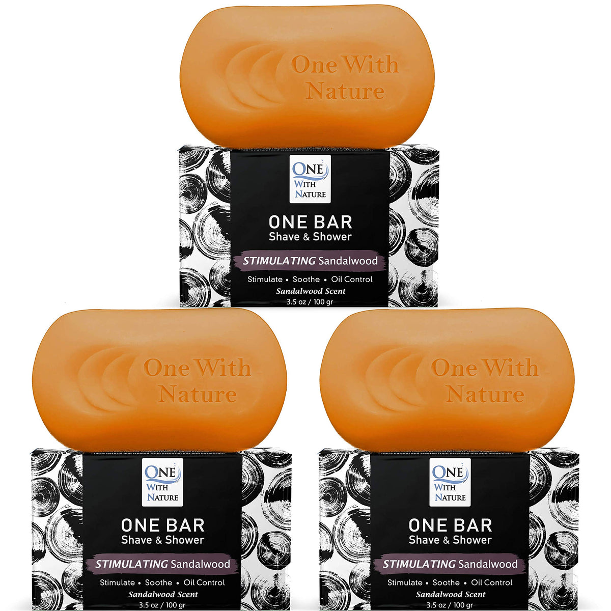 One Bar Sandalwood 3-Pack 3.5 Oz - Moisturizing Shave, Shower, Shampoo For Face And Body