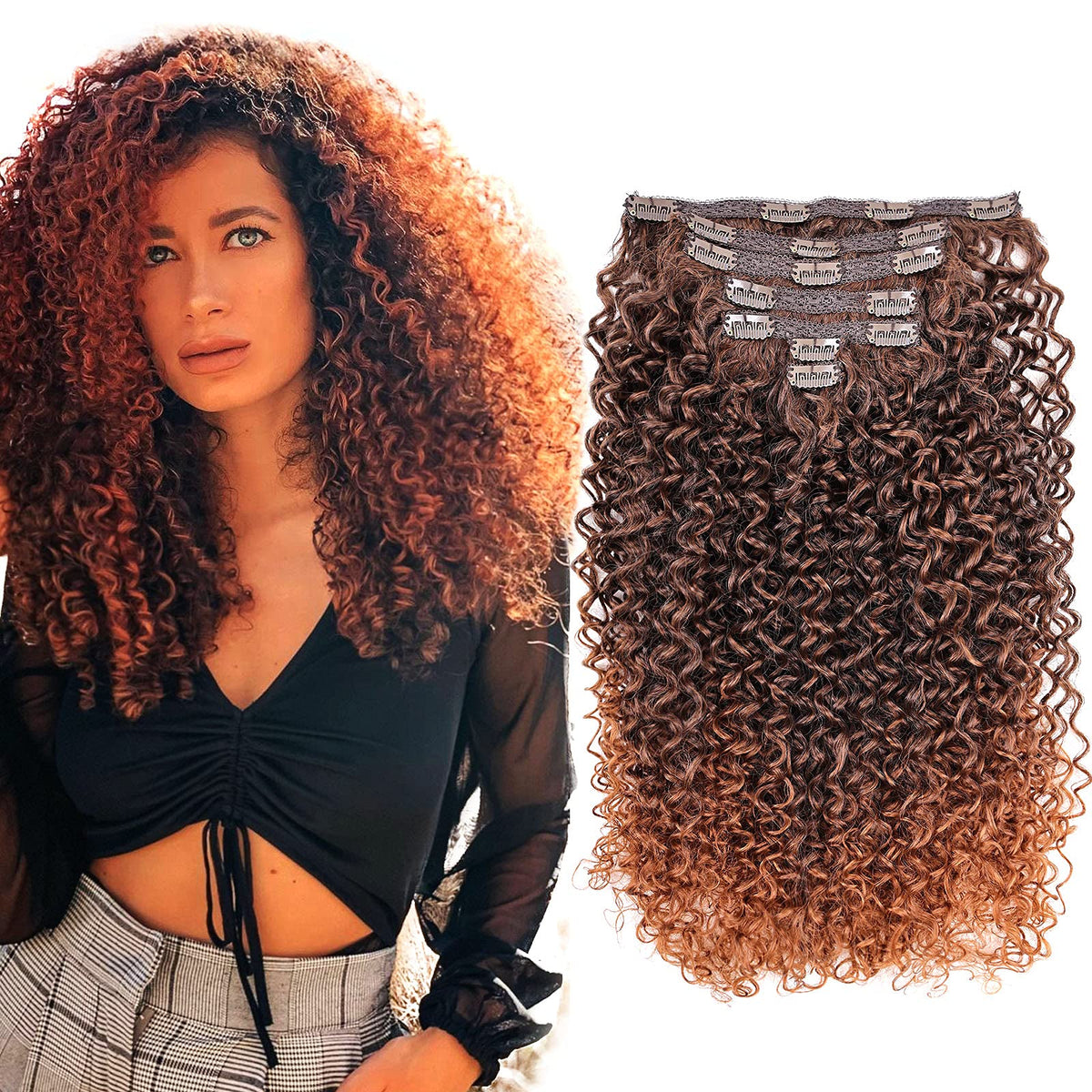 Fashion Icon Hair 26&quot; Curly Clip-in Human Hair Extensions, Medium Brown Blonde #4/30