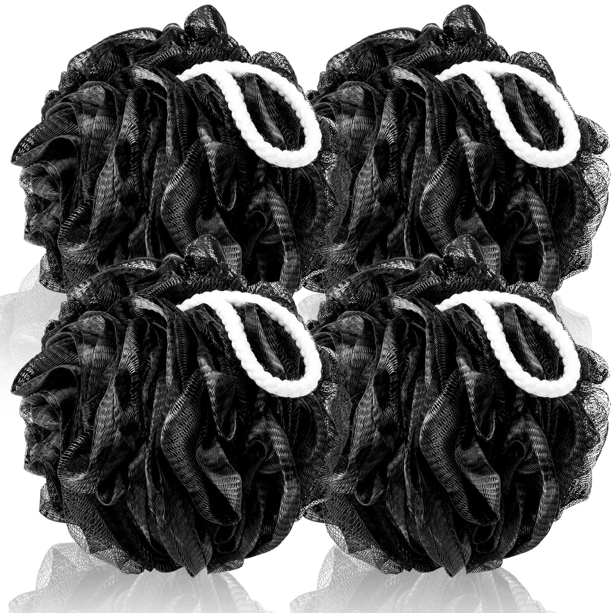 Mtdlyice Xxl Loofah Sponge 4 Pack, Soft Mesh Shower Puff, Exfoliating Body Scrubber, Black