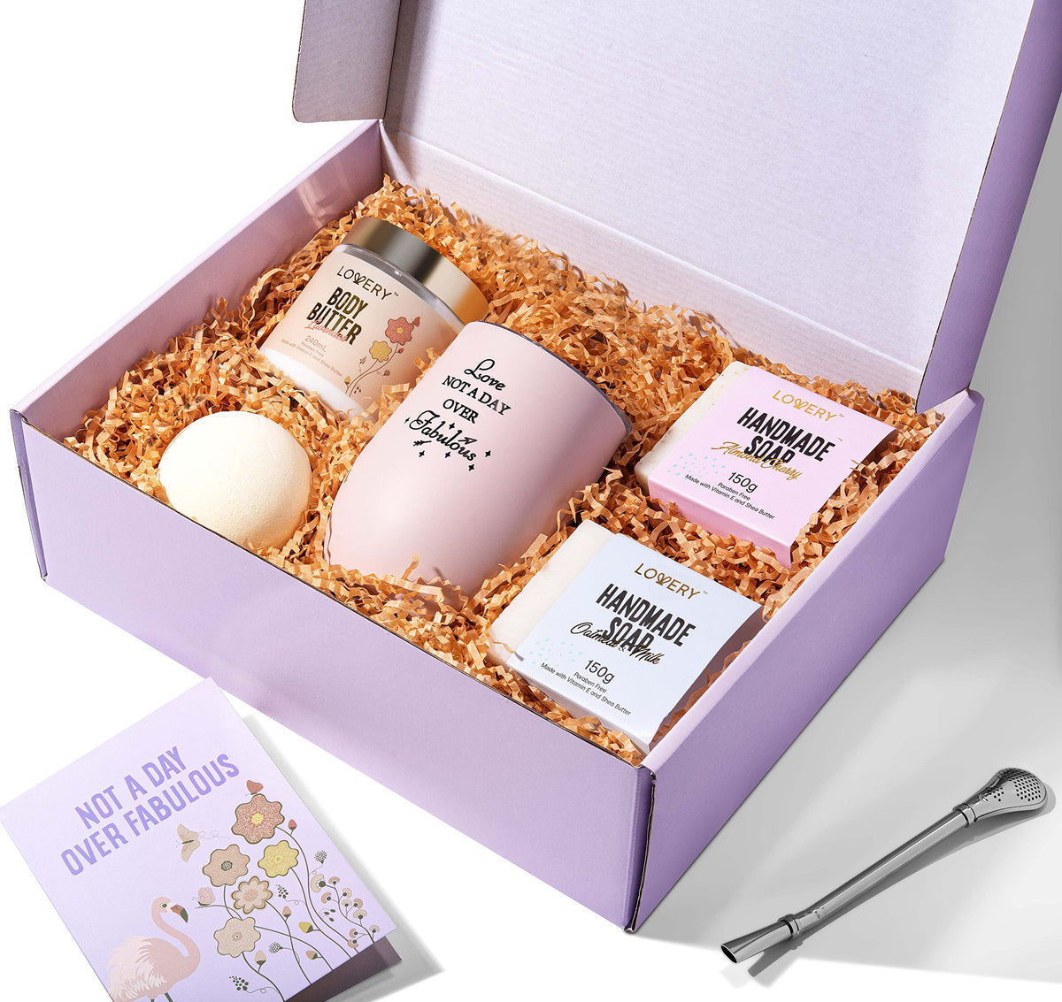 Lovery Valentine Spa Gift Set For Women - Relaxing Care Package With Wine Tumbler & Bath Bombs