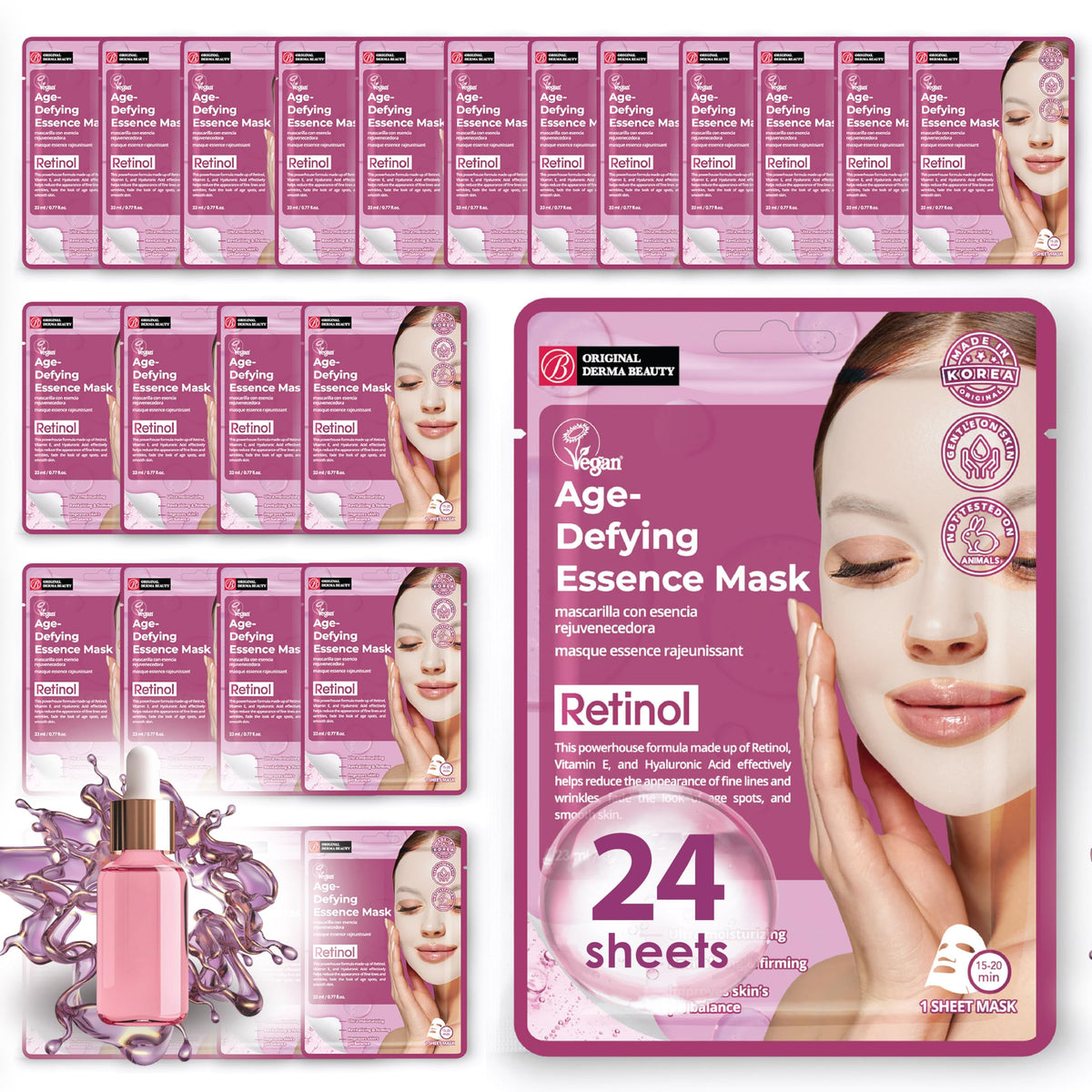 Innerest Collagen Face Masks 24 Pk - Age-Defying Retinol Sheet Masks For Skin Care