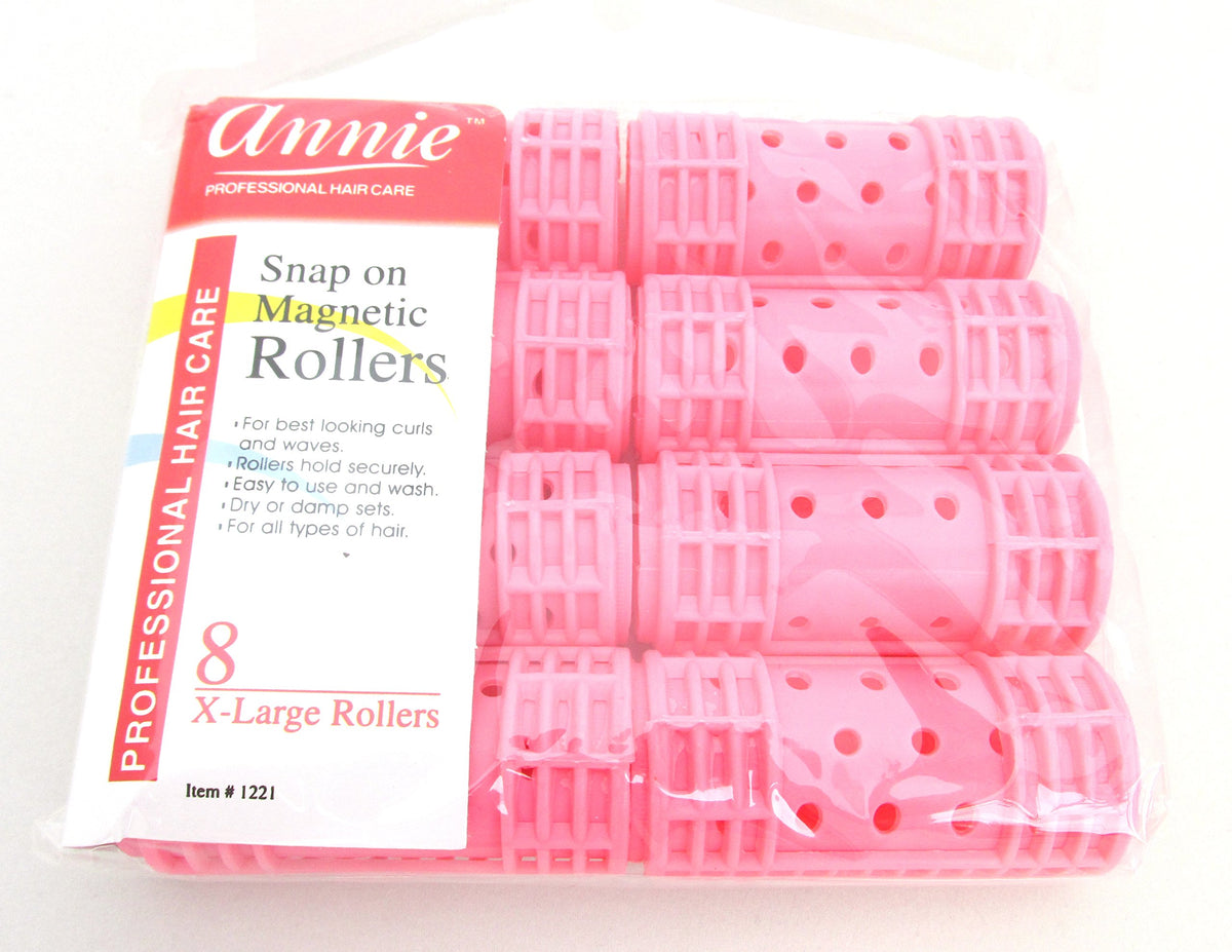 Annie 1 1/8&quot; Pink Snap On Magnetic Rollers - 8 Pack For Effortless Styling