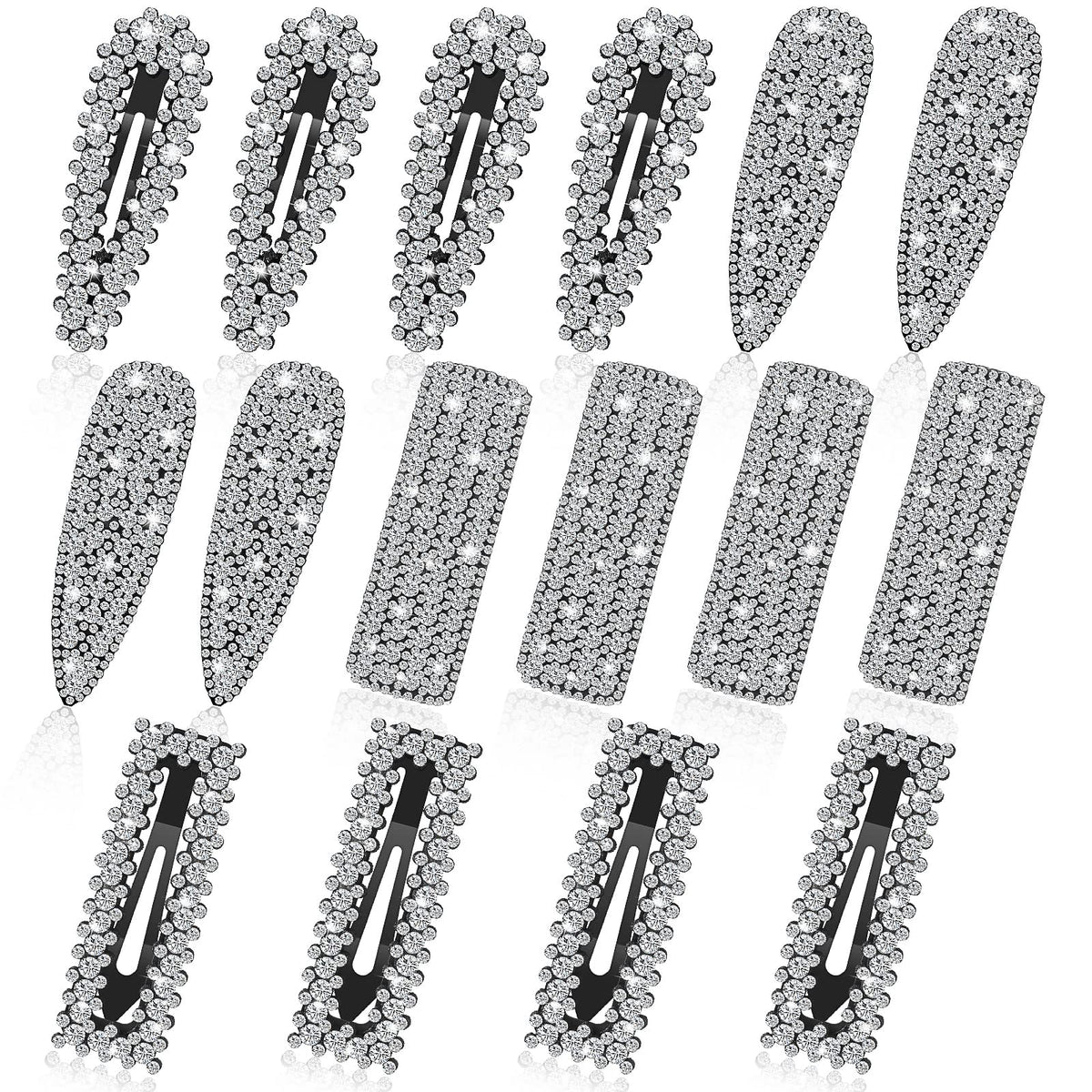 Juexica 16 Pcs Silver Rhinestone Hair Clips - Bridal Shower Accessories, Crystal Diamond Pins