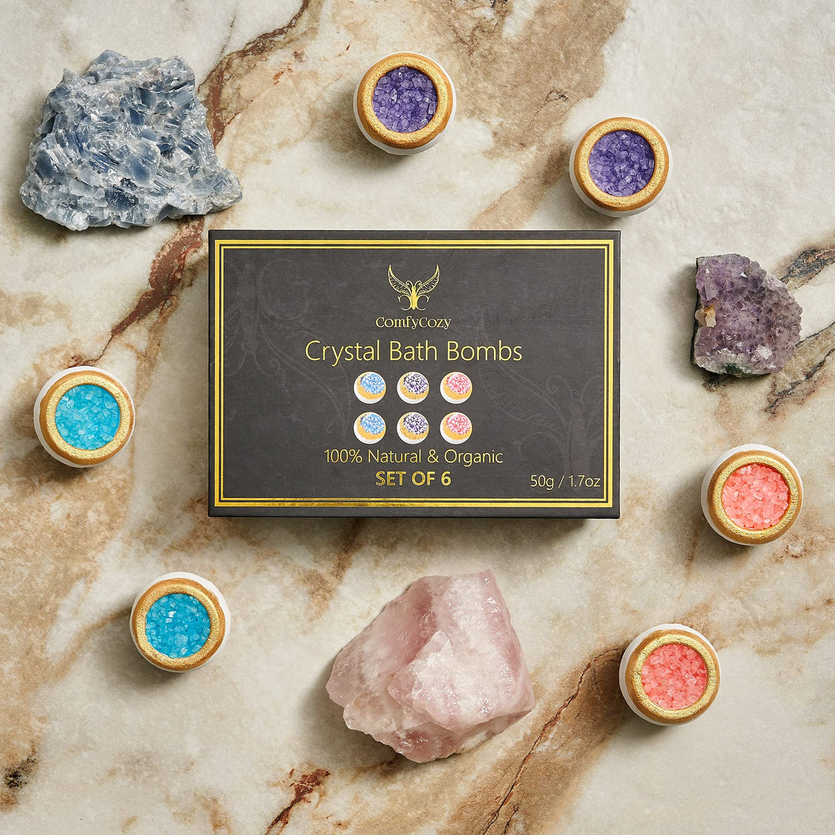 Comfycozy Crystal Bath Bombs - 100% Natural Organic Aromatherapy Gift Set For Women & Moms