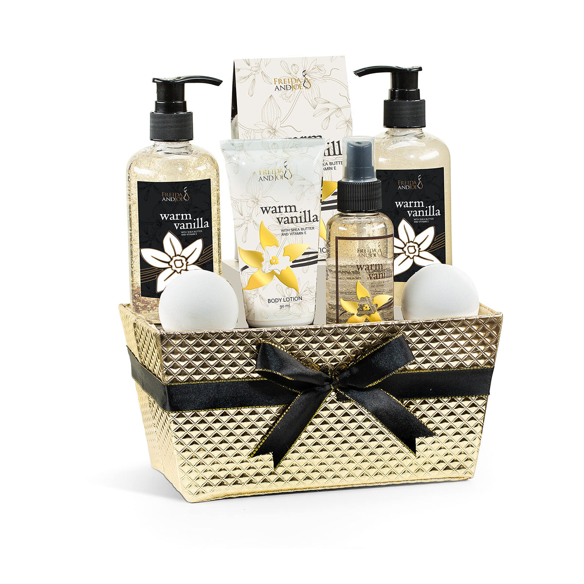 Freida And Joe Warm Vanilla Bath & Body Gift Basket – 8 Piece Set For Men & Women