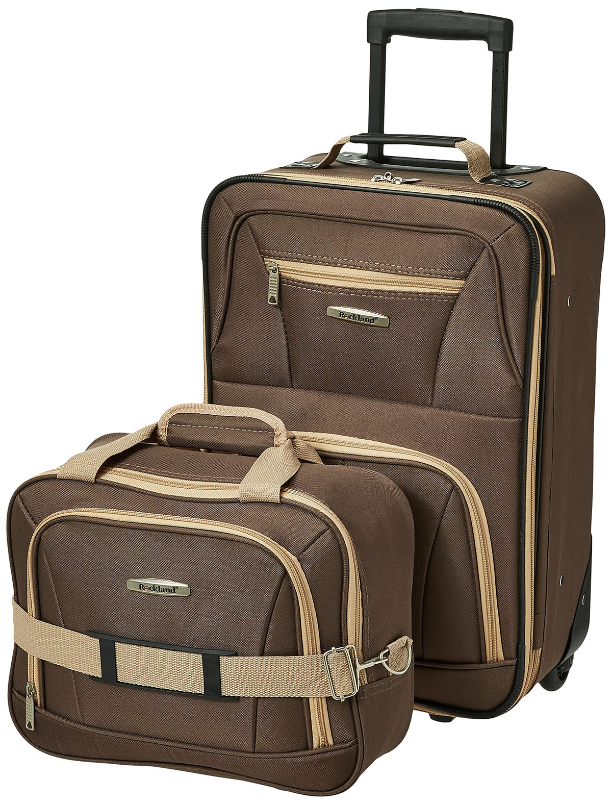 Rockland Brown Softside Luggage Set, 2-Piece Expandable, Lightweight, Telescopic Handle