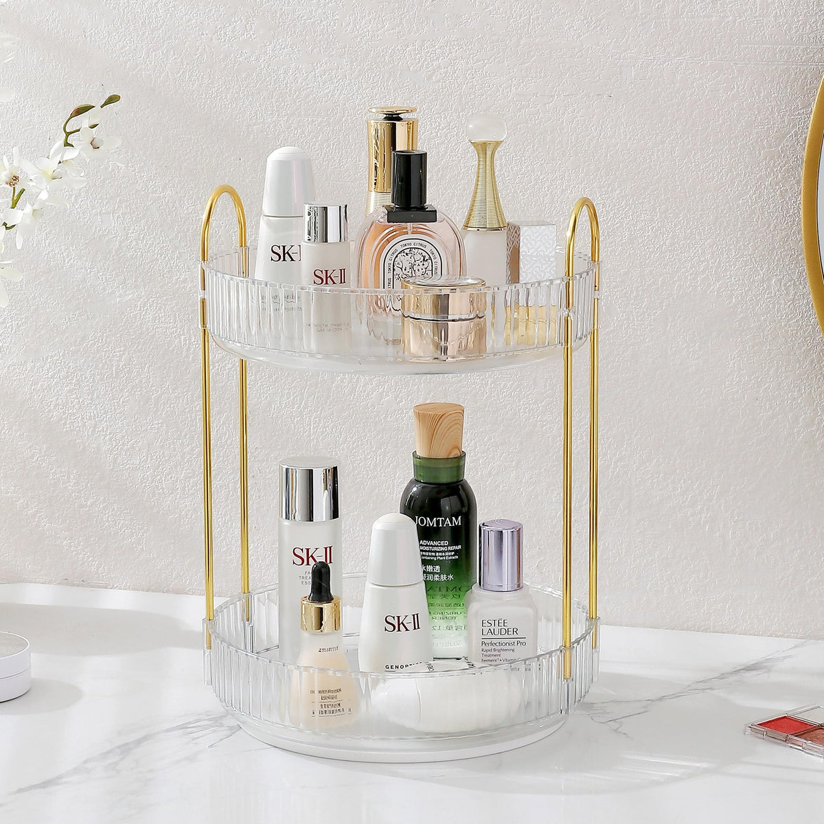 Aveniee 2 Tier Rotating Makeup Organizer - Clear Plastic Skincare & Perfume Storage For Vanity