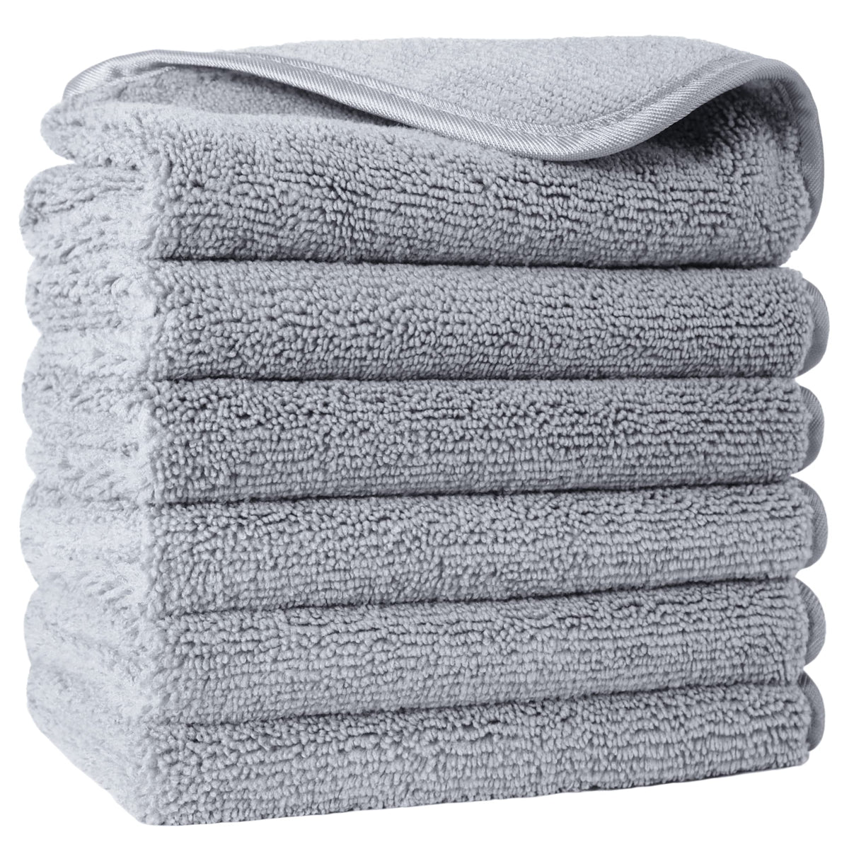 Polyte Microfiber Lint-Free Washcloths - 13X13 In, Set Of 6, Gray, Large Face Towels