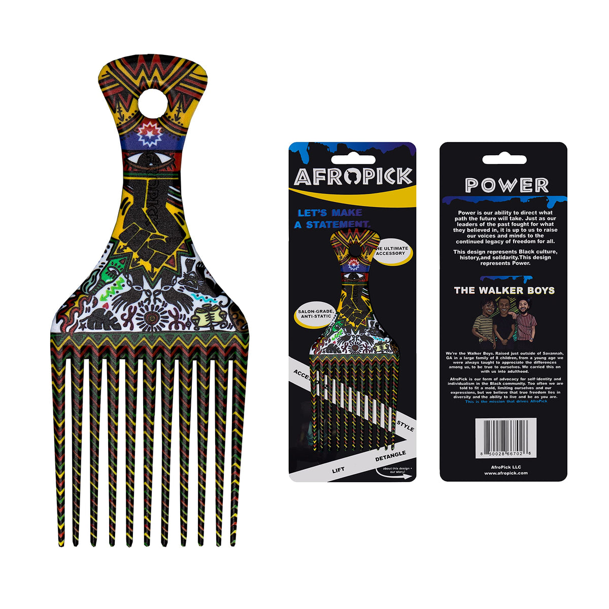 Afropick Anti-Static Black Hair Pick For Curly Hair - Multicolor Plastic Afro Comb