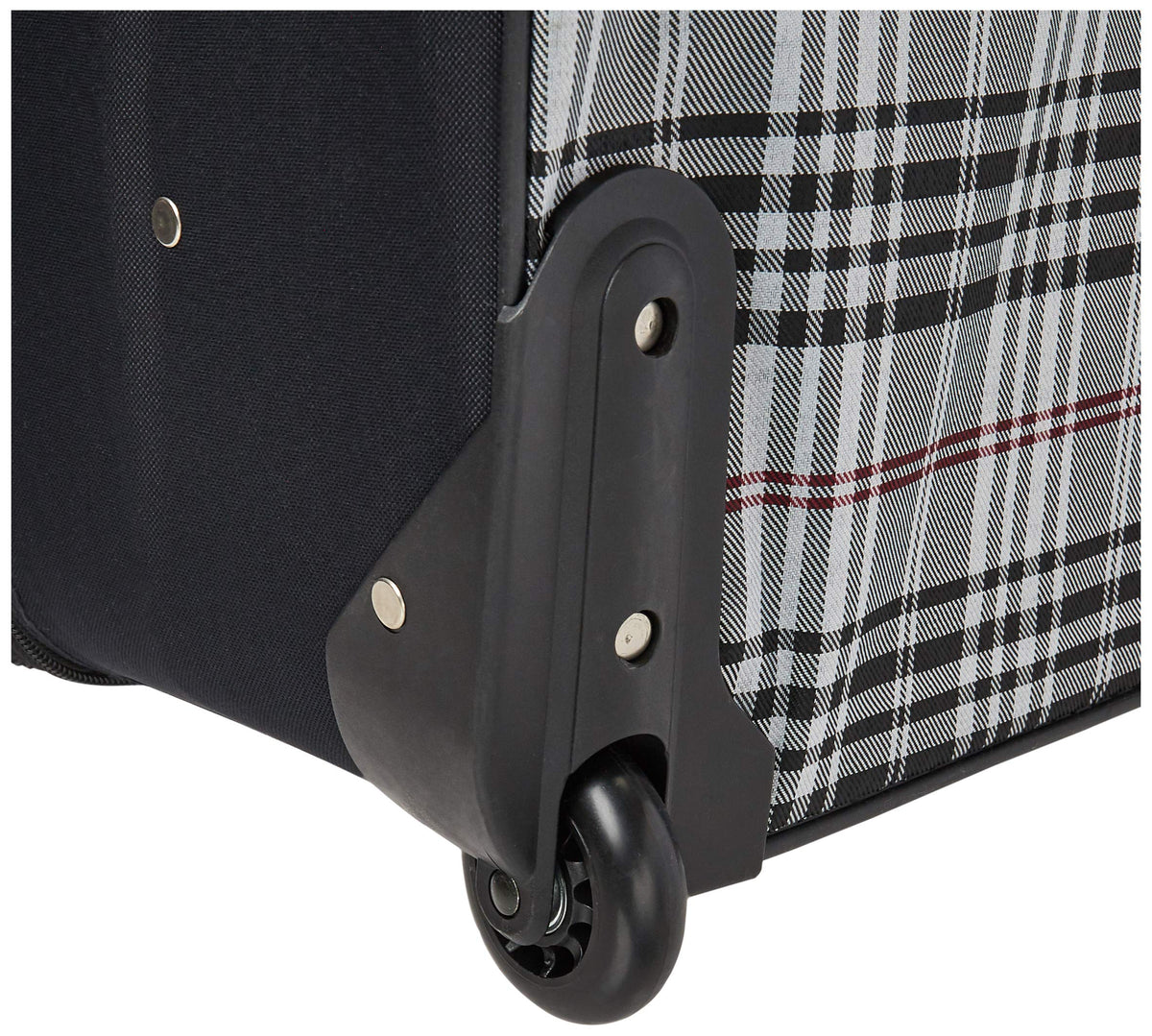 Rockland 4-Piece Softside Luggage Set, Black Plaid, Telescoping Handles, Lightweight Polyester