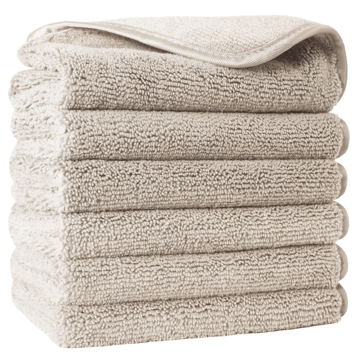 Polyte Lint Free Microfiber Washcloth Face Towel, 13X13 In, Set Of 6, Beige