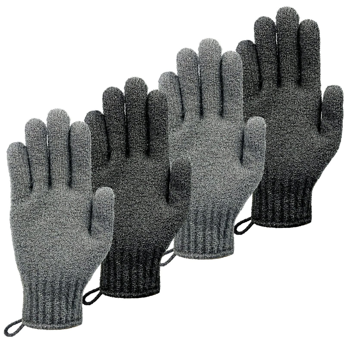 Mig4U Exfoliating Shower Gloves - 2 Pairs For Deep Skin Scrub, Grey & Black, Unisex