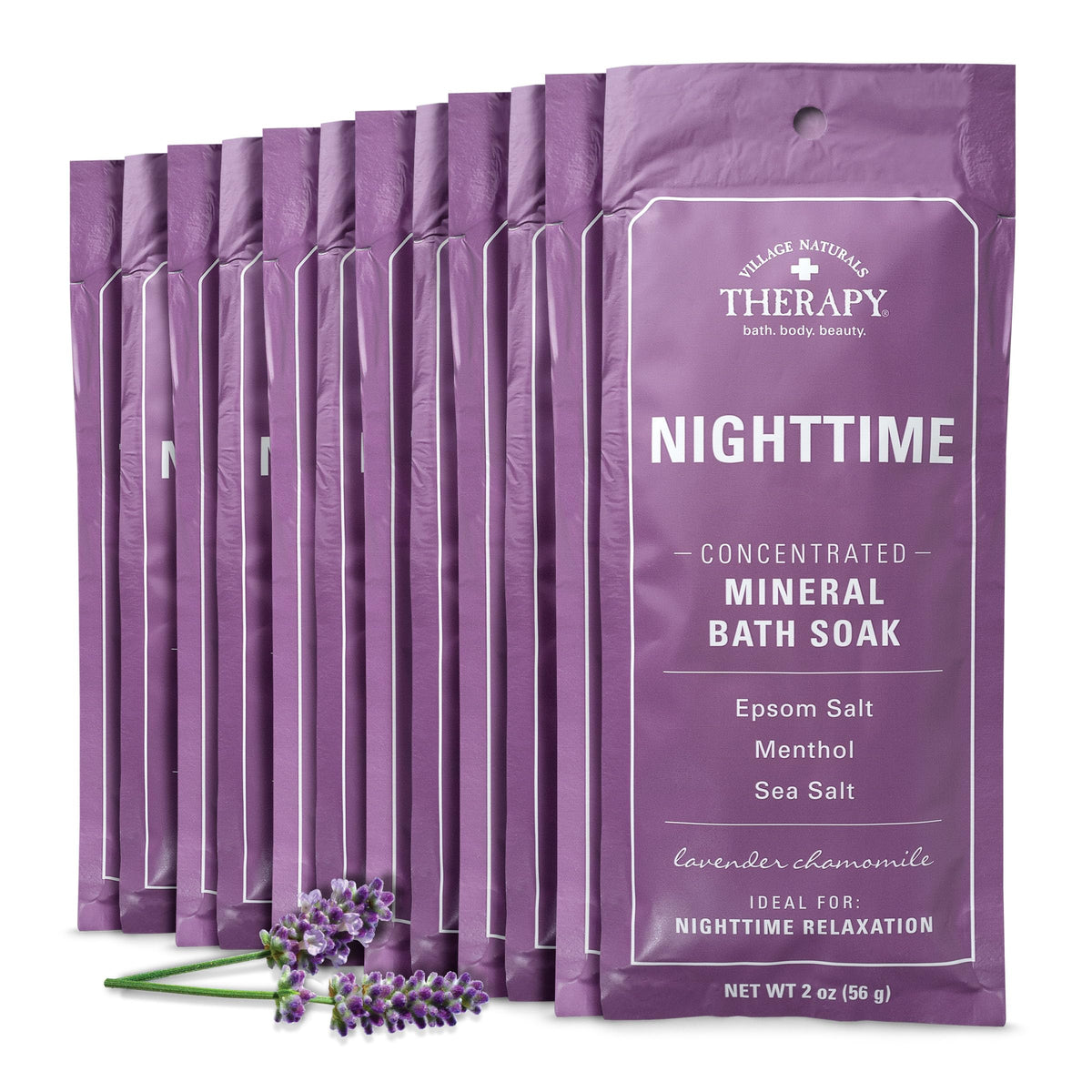 Village Naturals Therapy Mineral Bath Soak Nighttime Relief, 2 Oz, 12 Pack, Purple