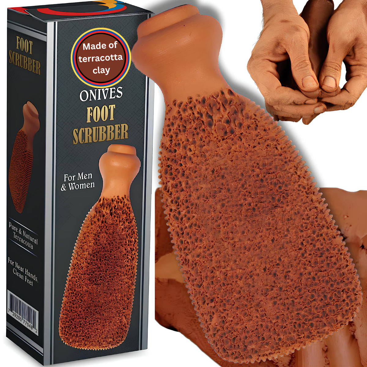 Onives Pumice Stone For Feet - Terracotta Callus Remover With Handle, Brownish Red, 1 Count