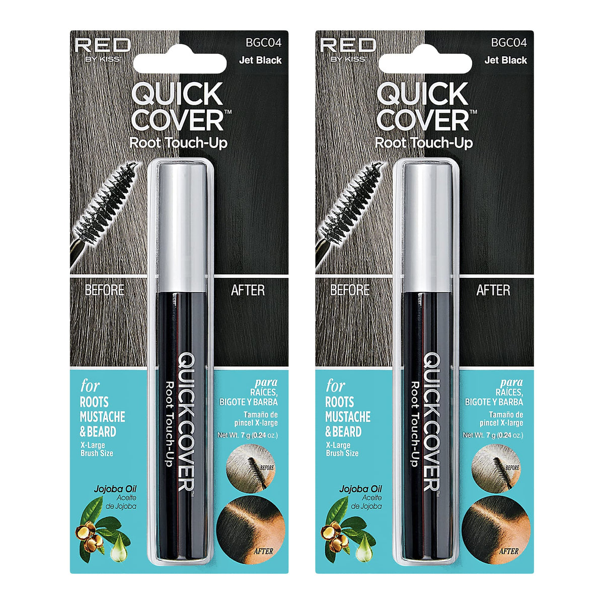 Red By Kiss Quick Cover Root Touch Up Mascara - Jet Black Temporary Gray Concealer (2 Pcs)